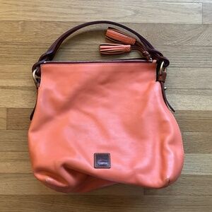 Vintage 90s Dooney & Bourke Orange Leather Tote Large Zip Shoulder Bag